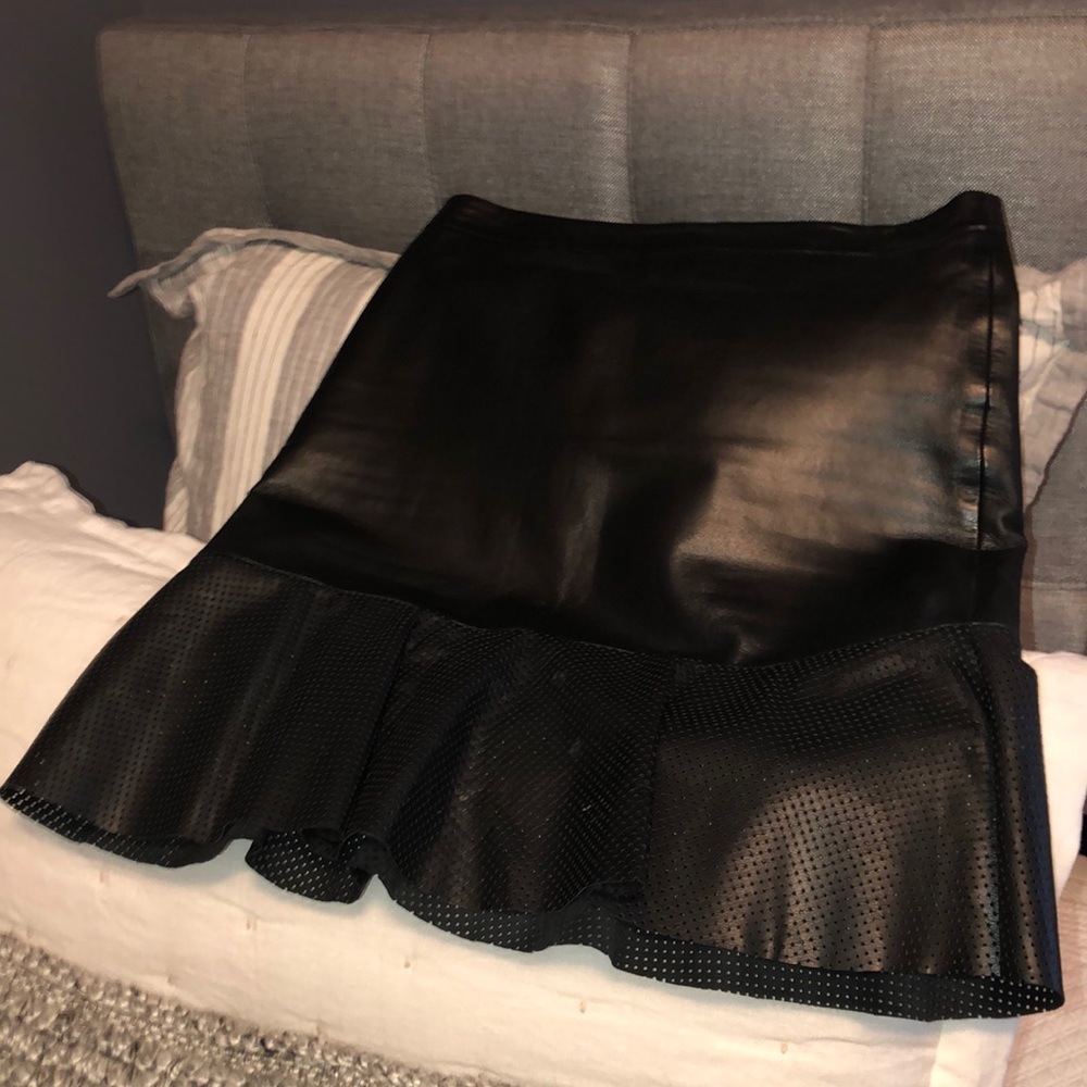 Black leather peplum skirt from Barney’s.